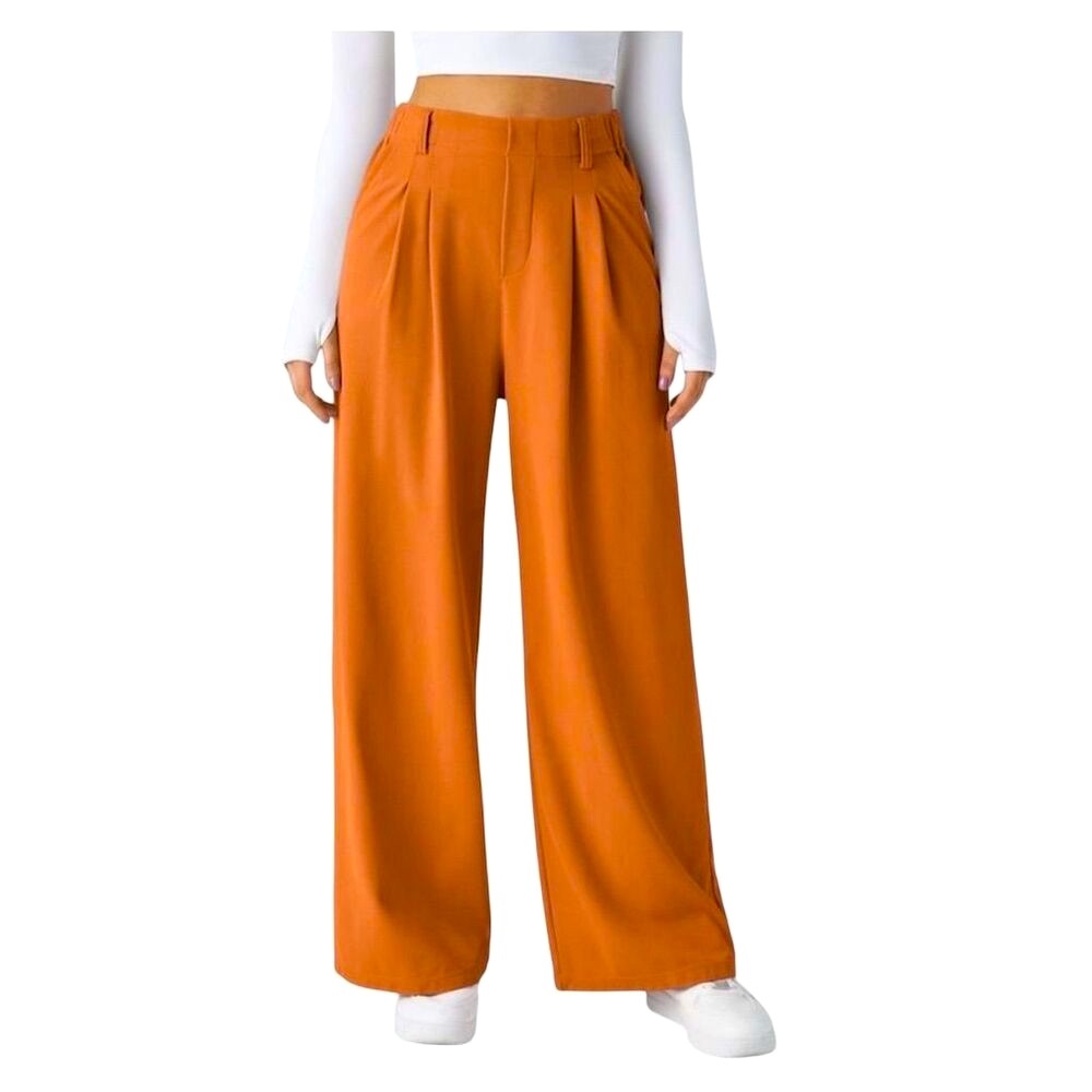 Halara Flex Waffle Knit Wide Leg Orange Pants Women's Size L